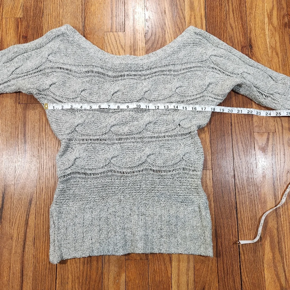 Gray Size Medium Cable knit Short Sleeve Top Boat Neck - Picture 4 of 8